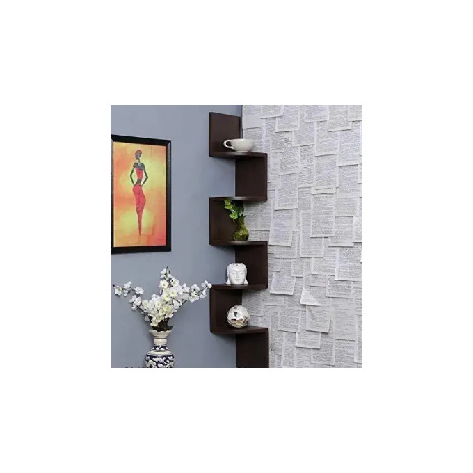 Wooden Zig zag Corner Rack Shelves for Living and Bedroom Decoration