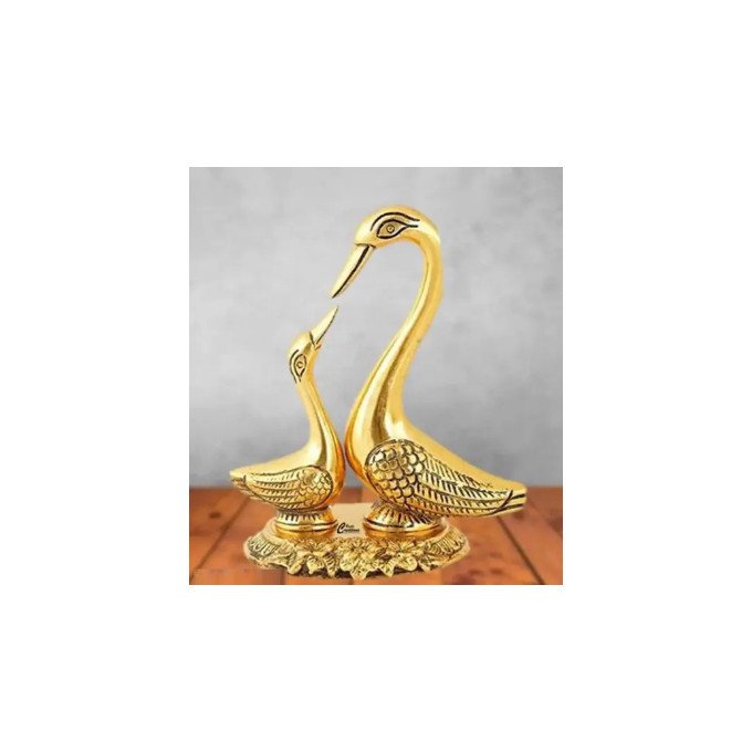 Saras Swan Pair of Kissing Duck Metal Decorative Showpiece - 15.5 cm (Metal, Gold)Showpiece item, Metal Gold Plated Kissing Duck/Swan Pair Showpiece for Home Decoration and Love feng Shui Antique Gift