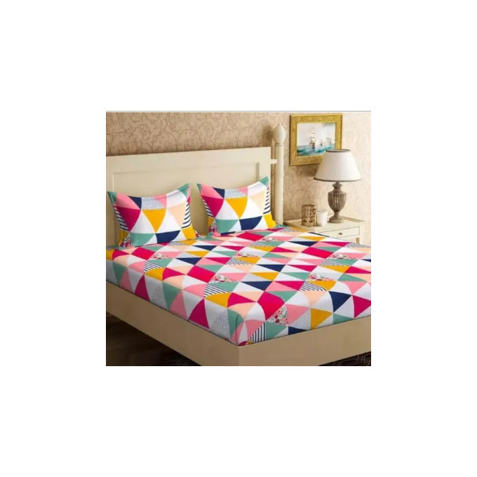 Glace-Cotton Bedsheet For Double Bed With 2 Pillow Covers
