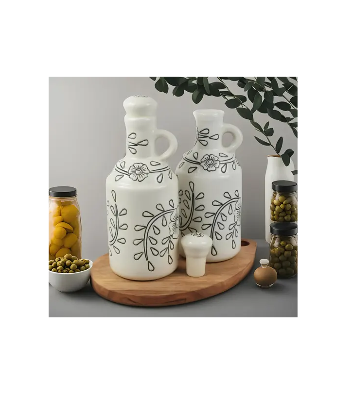 Ceramics Ghar Premium Ceramic Oil Dispenser Bottle Set, 1000ml | Set of 2 | Ideal for Storing Cooking Oil