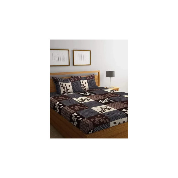 Elegant Brown Leaf & Flower Desgin Bedsheet