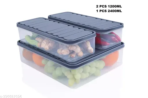 kitchwell Fridge Storage Container For Food,Set Of 3(1 Pcs 2400Ml,2 Pcs 1200Ml)Transparent Plastic Storage container With Lid,Fridge Organizer Set,Freezer Container For Storing Fish,Vegetabl Beige