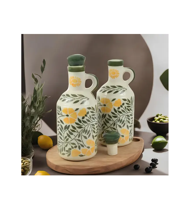 Ceramixs Home Premium Ceramic Oil Dispenser Bottle Set, 1000 ML | Set of 2 | Ideal for Storing Cooking Oil