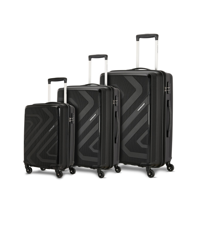 Kamiliant by American Tourister Hard Body Set of 3 Luggage 4 Wheels - Kam Kiza Sp 3Pcset -Black - Black#JustHere