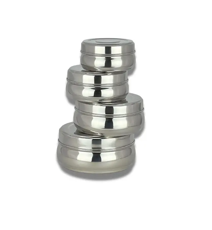 Set of 4 Stainless Steel Jar / food grade Container / kitchen canister / Poori Dabba for hot & cold fridge storage (750ML, 550ML, 350ML 175ML) with lid