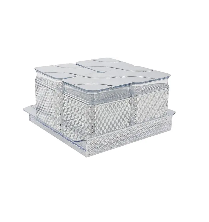 Air-Tight Dry Fruit Container Tray Set With Lid & Serving Tray, Airtight Plastic Storage Container Set 500 ml | Set of 4, Golden